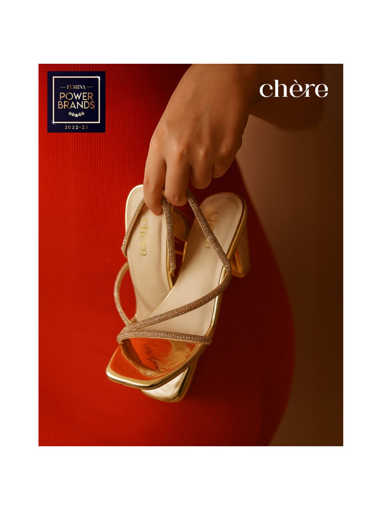 CHERE Rose Gold Metallic Strappy Block Heels for Women-image-20
