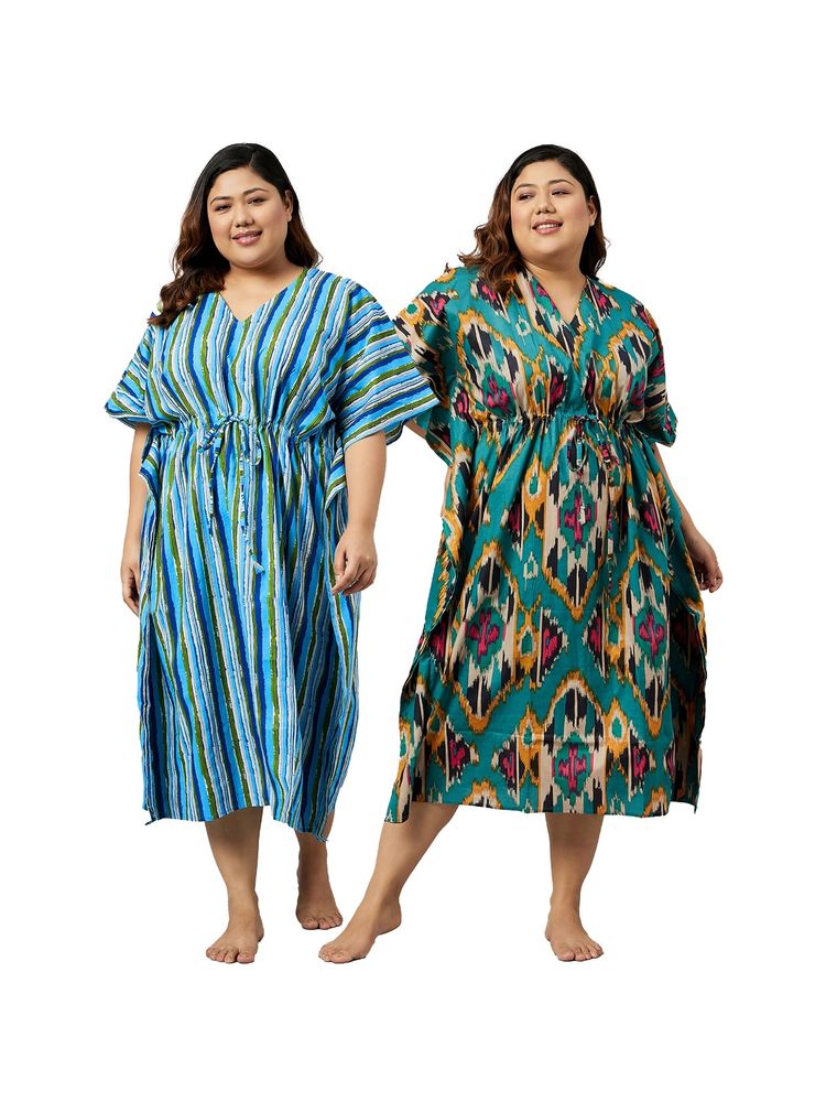 Secrets By ZeroKaata Women Plus Size Pure Cotton Kaftan Nightdress (Set of 2)-picture-21