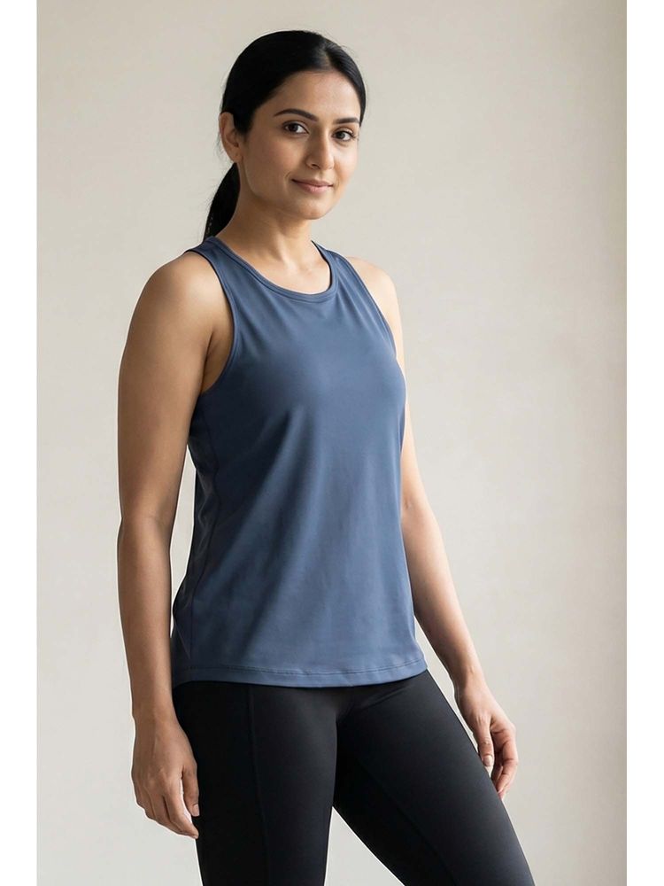 Zivame Blue Solid Relaxed Tank Top-image-2