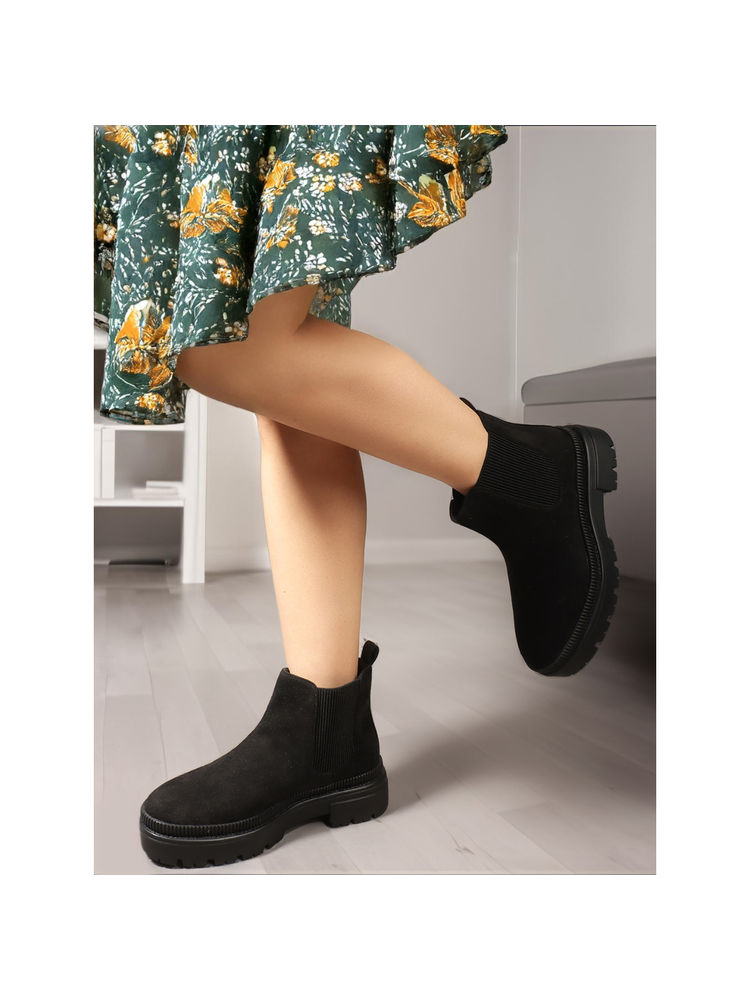 ELLE Black Slip On Mid Top Women Chelsea Boots-image-19