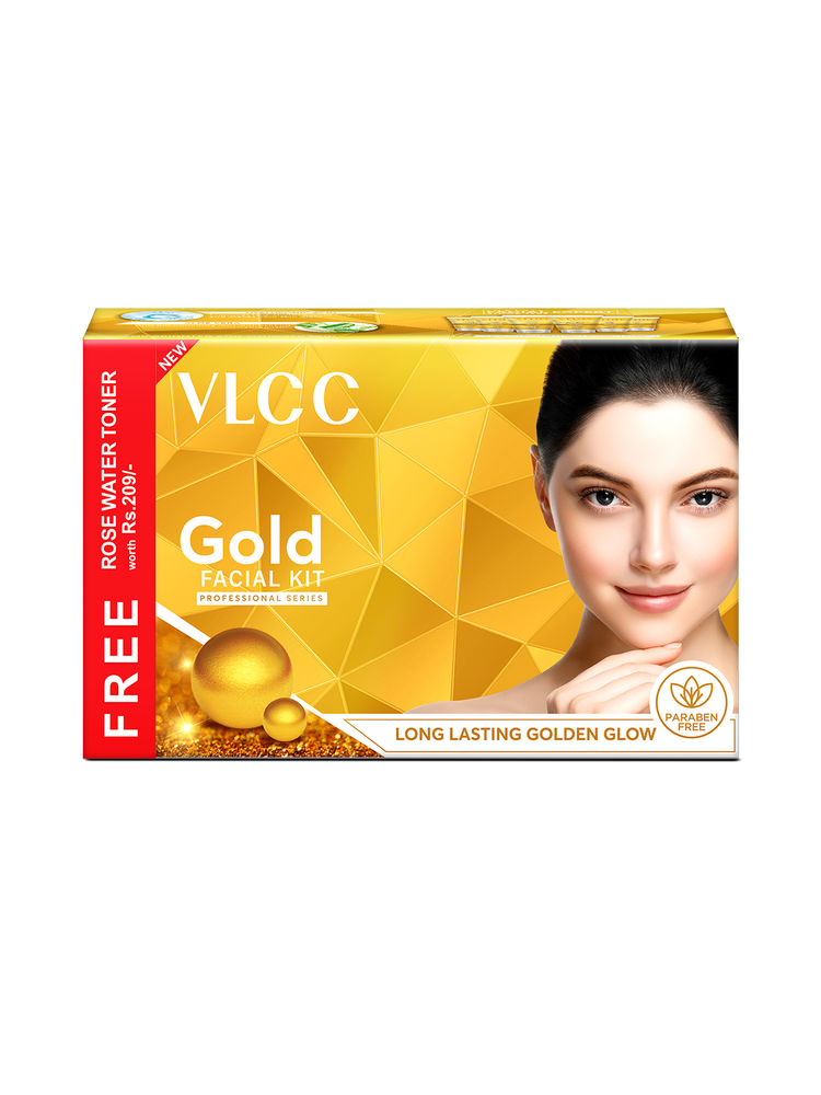 VLCC Gold Facial Kit for Bright and Radiant Complexion + Free Rose Water Toner