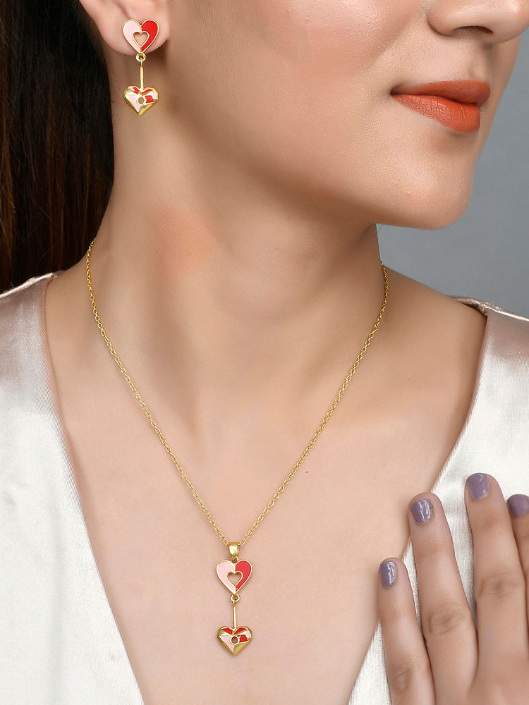 Voylla Valentine's Day Collection Split Enamelled Hearts Pendant Set-picture-43