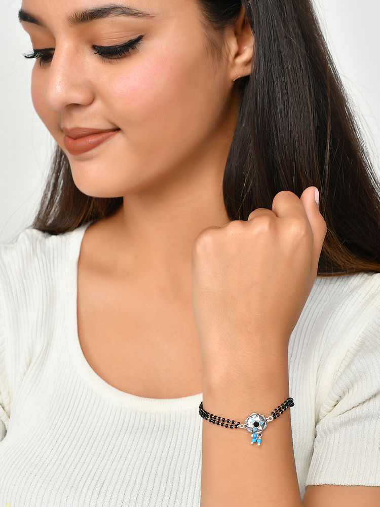 Voylla Evil Eye Black Bead Chain Silver Oxidized Bracelet-picture-16