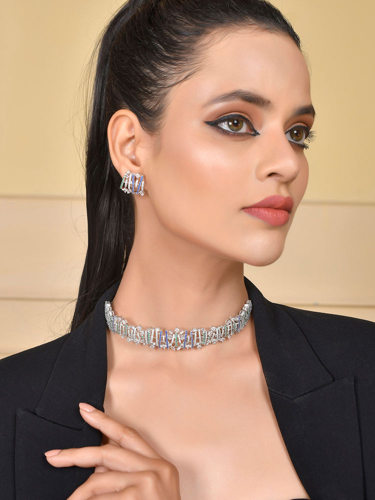 Voylla Mosaic Abstract Radiance Choker Necklace Set-picture-28
