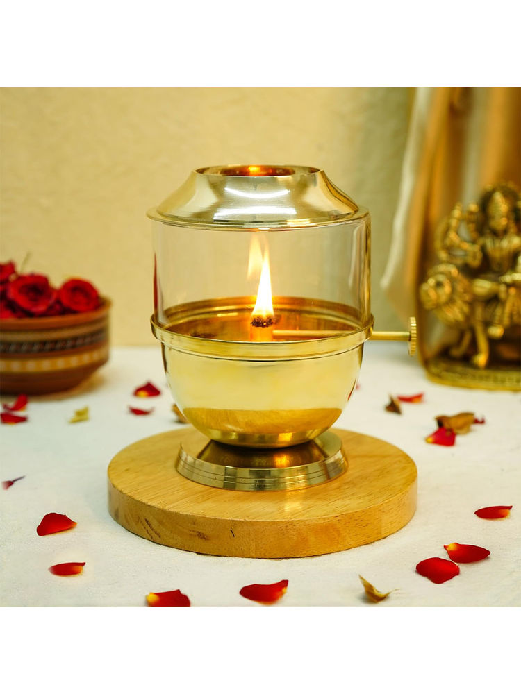 Ekhasa 100% Pure Brass Akhand Jyot Diya With Adjustable Bati Knob, & Cover-picture-27