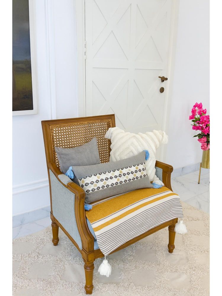 THROW PILLOW Mustard Symmetric with White Corner Tassel Sofa Cover-image-32