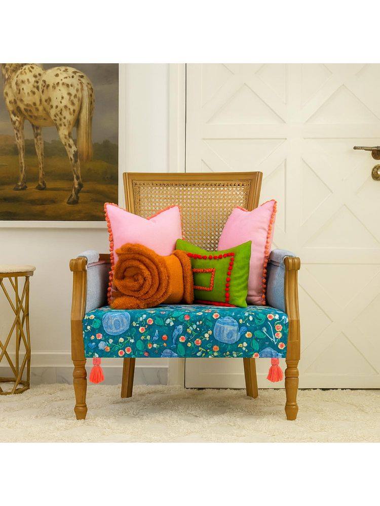 THROW PILLOW Blue Bear Printed with White Corner Tassel Sofa Cover-picture-37