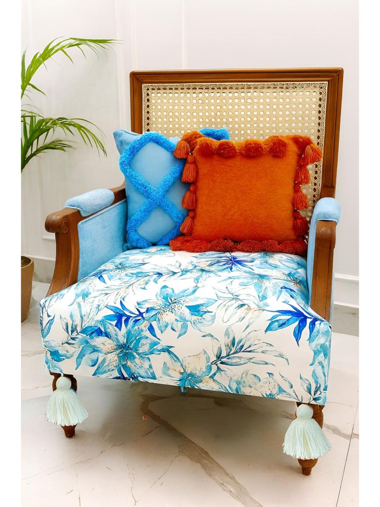 THROW PILLOW Blue Paradise with White Corner Tassel Sofa Cover-picture-1