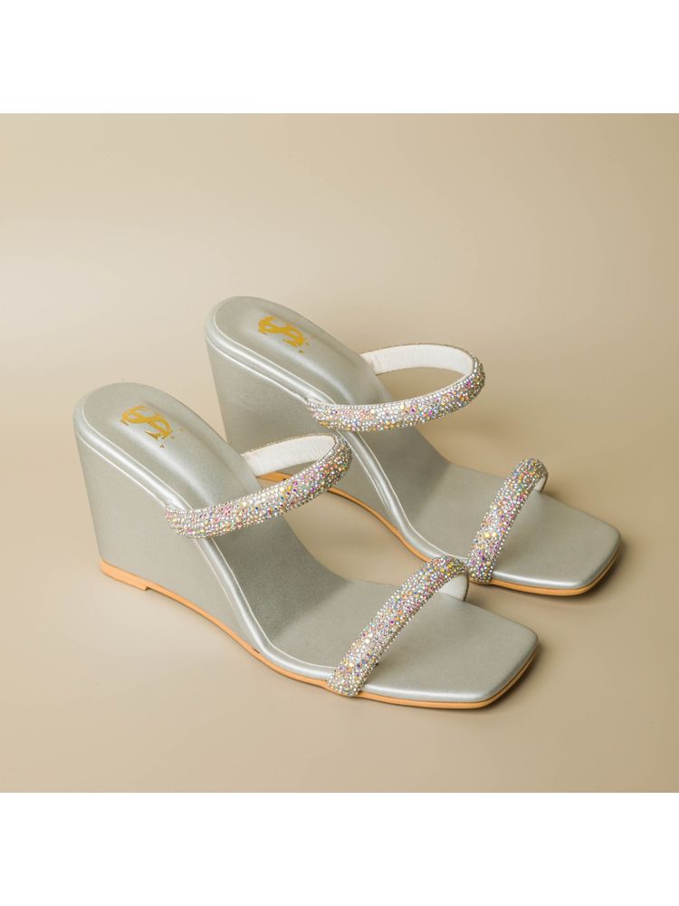 Shoe that fits you Stfy Icy Silver Embellished Wedges-picture-15
