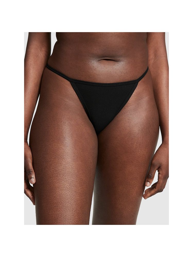 Victoria's Secret Black Cotton V-String Thong Panty-image-2