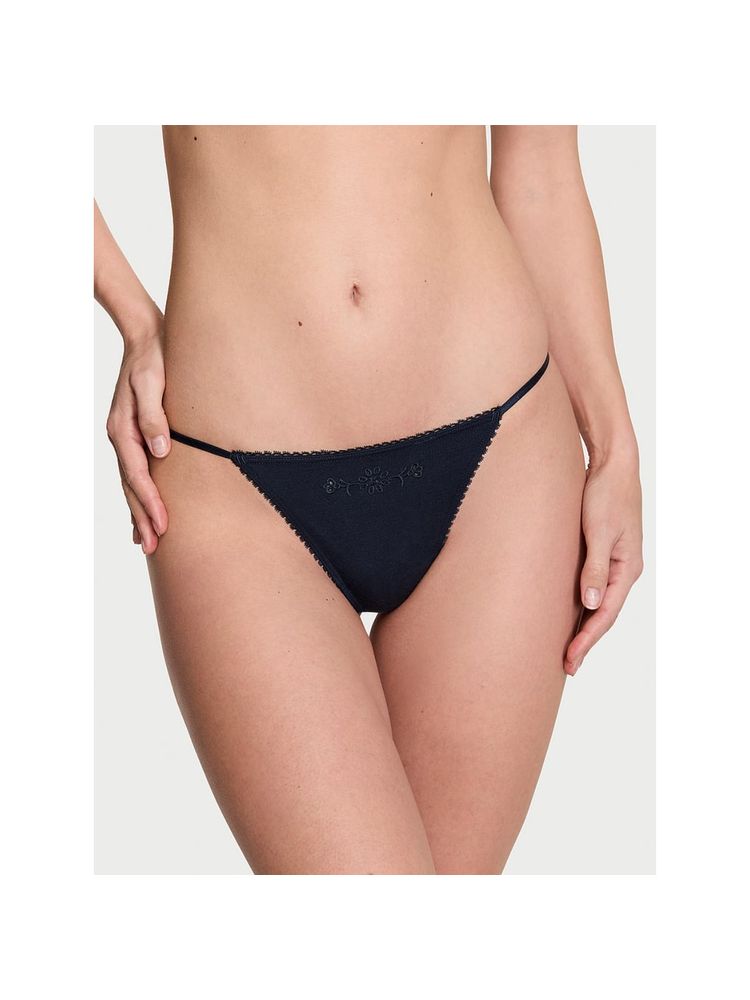 victoria's secret intimates Victoria's Secret Navy Blue Embroidered Stretch Cotton V-String Thong Panty-picture-17