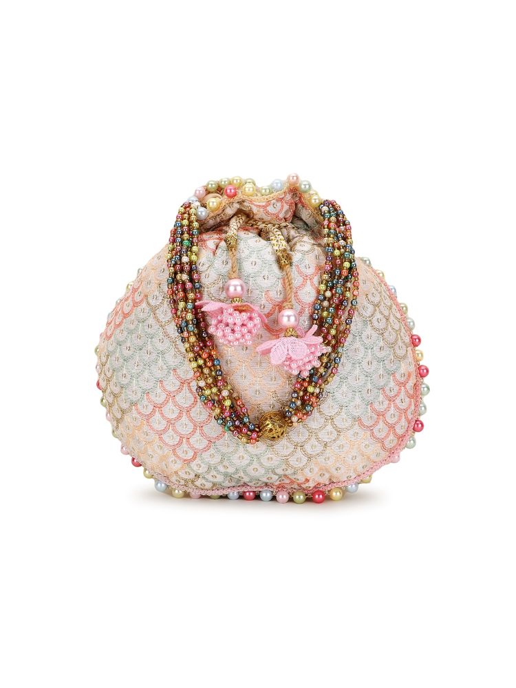 Anekaant Dangle Off White and Pastel Multi Sequin Embroidered Faux Silk Potli-image-28