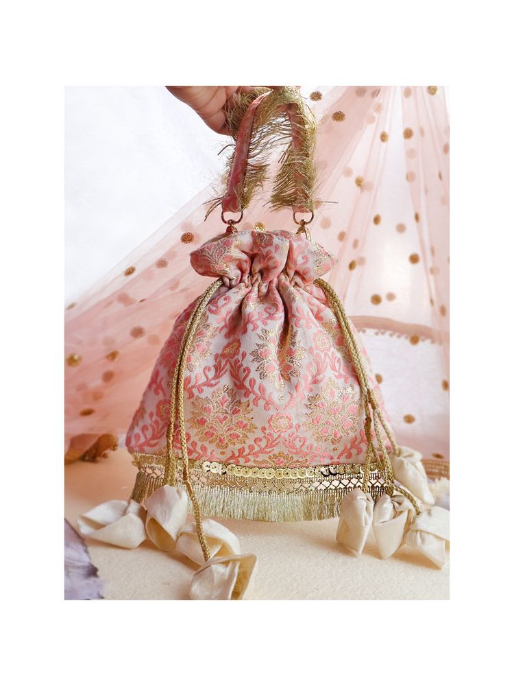 Soho Boho Studio Peachy pink silk bloom Potli Bag-picture-16