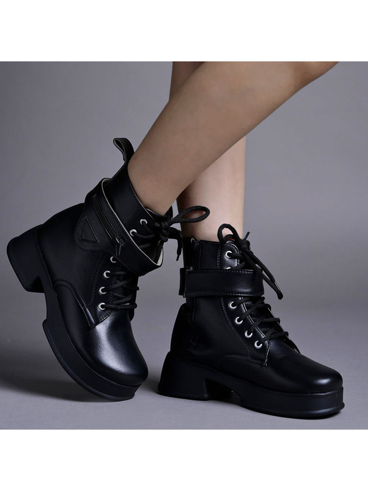 Shoetopia Smart Casual Mid Top Black Casual Boots for Women-picture-11