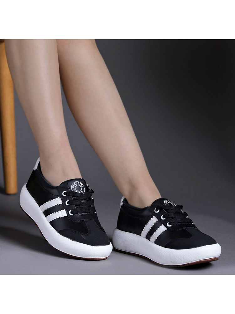 Shoetopia Black Smart Casual Sneakers for Women-image-8