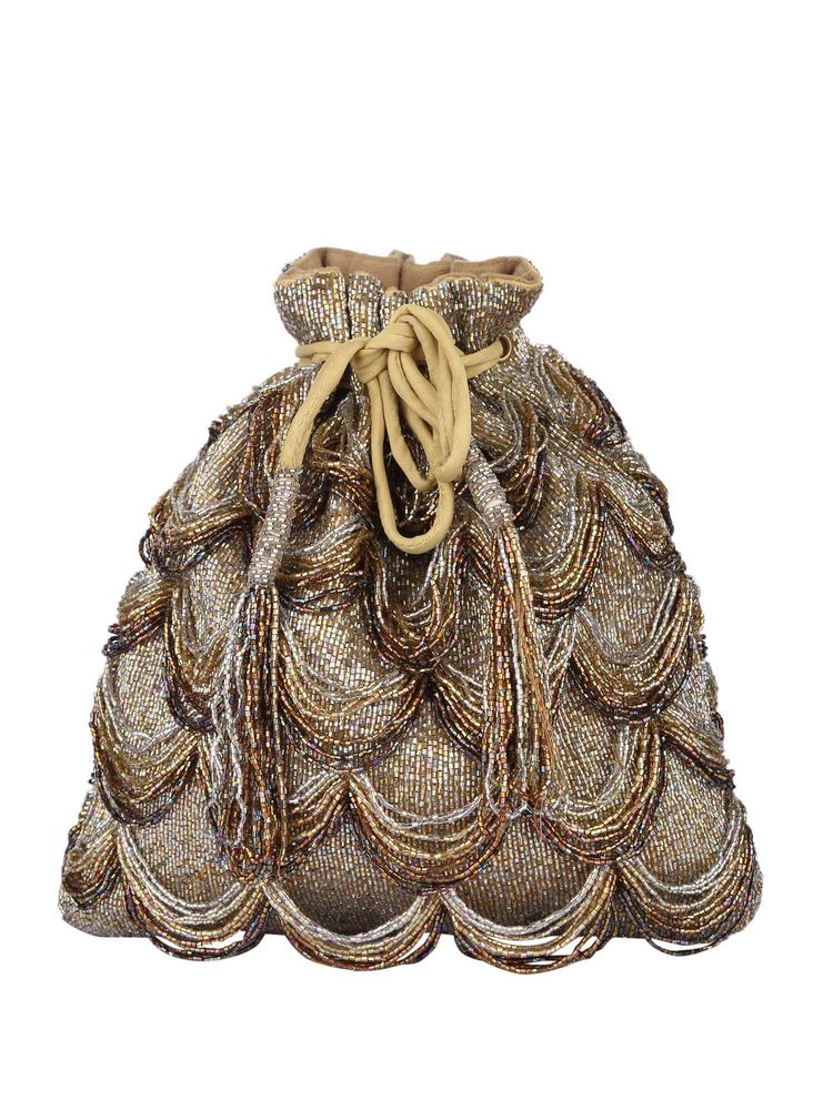 5 Elements by Radhika Gupta Gold Handcrafted Satin Potli-picture-0