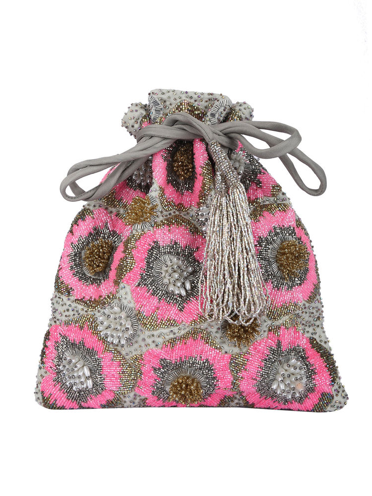 5 Elements by Radhika Gupta Pink Handcrafted Satin Potli-picture-45