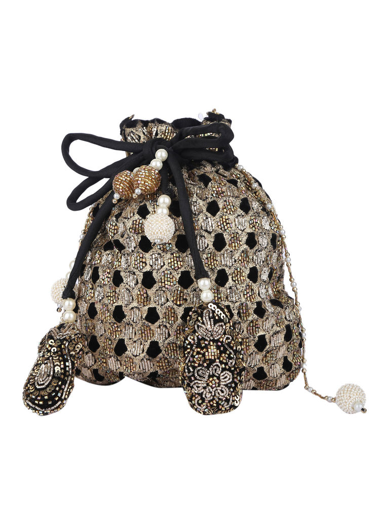 5 Elements by Radhika Gupta Gold & Black Embroidered Potli-image-19