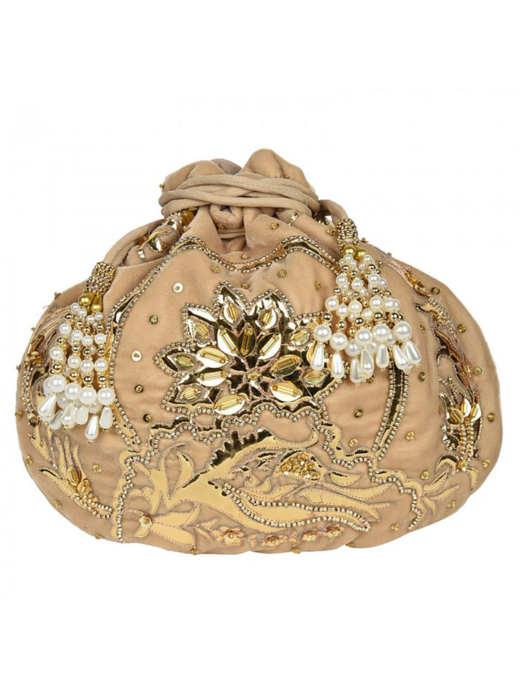 5 Elements by Radhika Gupta Gold Hand Embroidered Pu Potli-picture-40