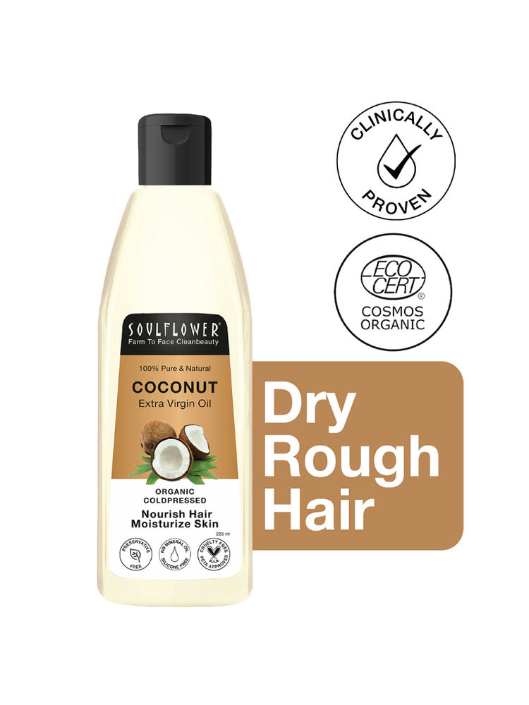 Soulflower Extra Virgin Coconut Oil for Dry, Frizzy Hair, Rough Skin, Wrinkle Reduction Cold Pressed