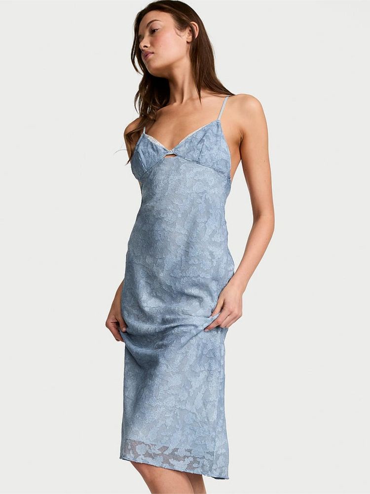 Victoria's Secret Multi-Color Denim Jacquard Shine Midi Slip Nightdress-image-12
