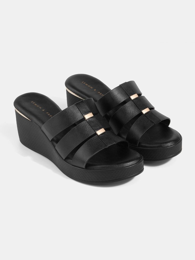 Lemon & Pepper Women Black Wedges-picture-10
