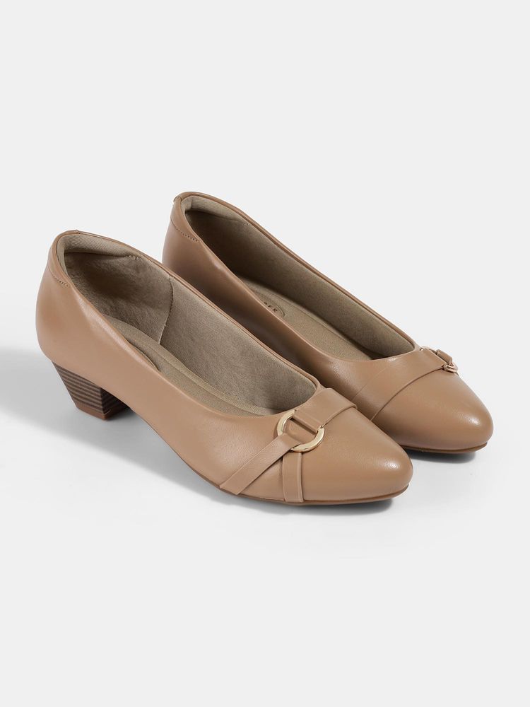 Lemon & Pepper Beige Block Heel Pumps-picture-26