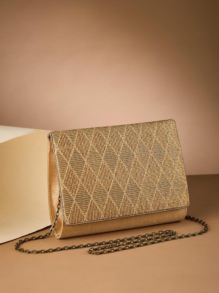 Fabindia Gold Woven Polyester Clutch-image-15