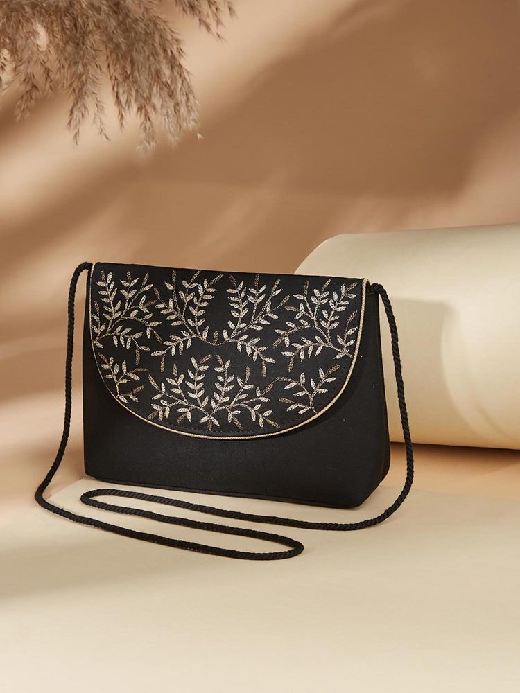 fabindia fashion Fabindia Black Embroidered Cotton Silk Sling Bag-picture-22