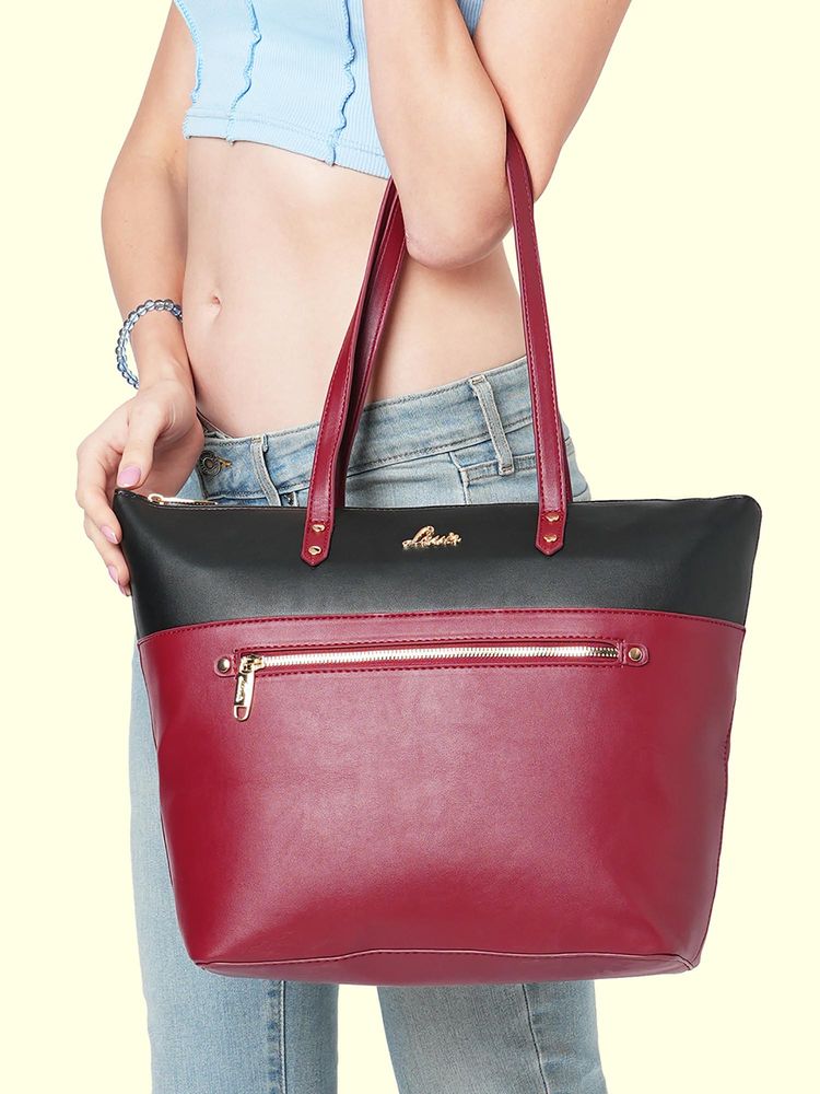 Lavie Wine Colorblock Synthetic Leather Handbag-picture-10