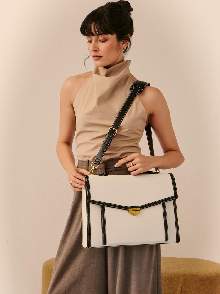 MIRAGGIO Ivory Solid Pu Laptop Bag with Detachable Strap-image-36