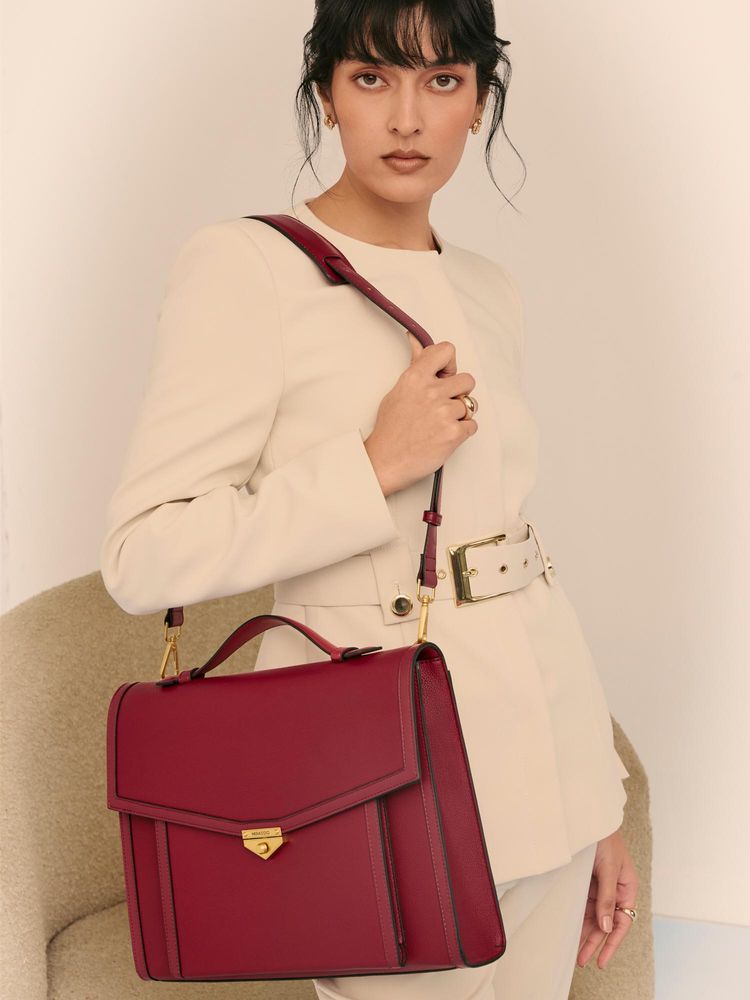 MIRAGGIO Red Solid Pu Laptop Bag with Detachable Strap-image-13