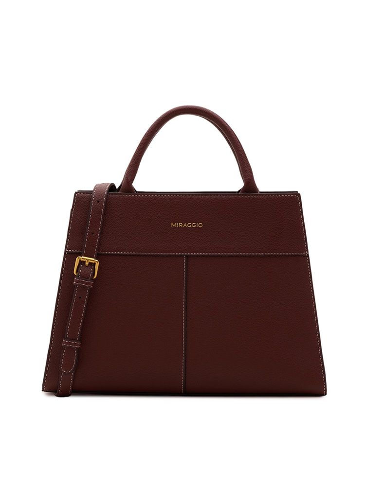 MIRAGGIO Brown Solid Pu Handbag with Detachable Strap-picture-30