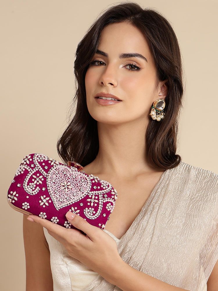 Fabbhue Magenta Embellished Beads Clutch-picture-26