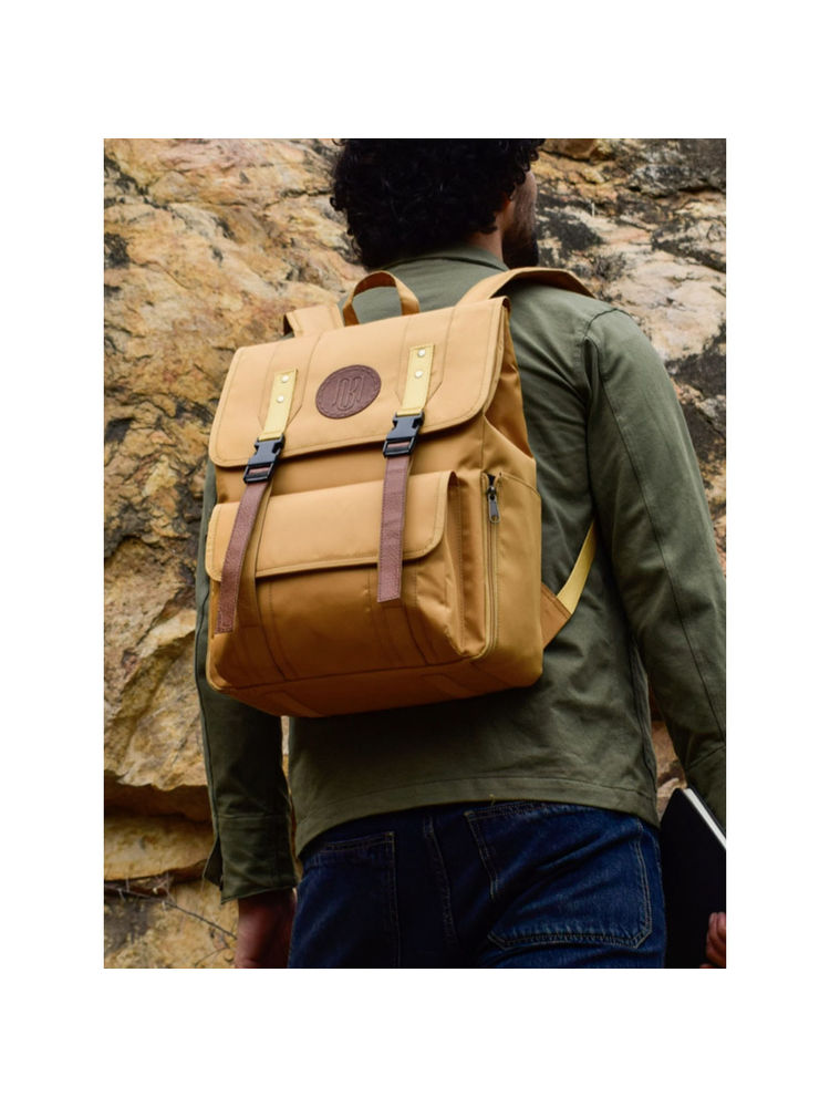 Mona B Unisex Troy Solid Mustard Backpack-image-34