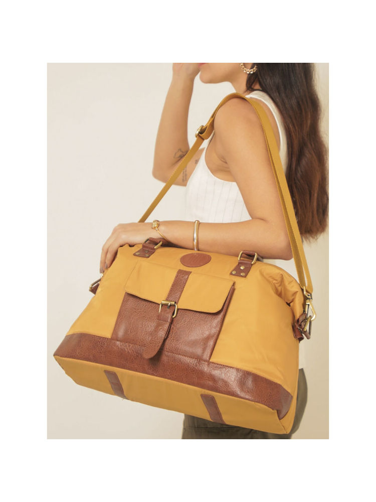Mona B Unisex Milan Colorblock Mustard Duffel Bag with Detachable Strap-picture-19