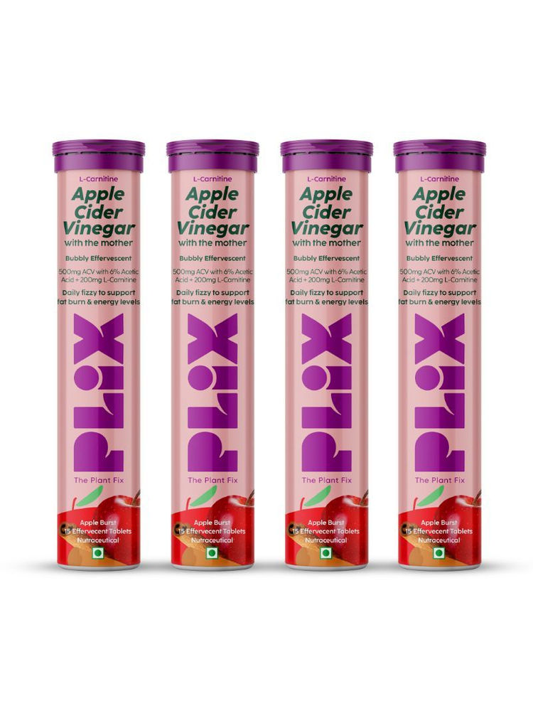 Plix ACV Apple Cider Vinegar L-carnitine Effervescent Tablets Convert Fat Into Energy Vit B6 & B12