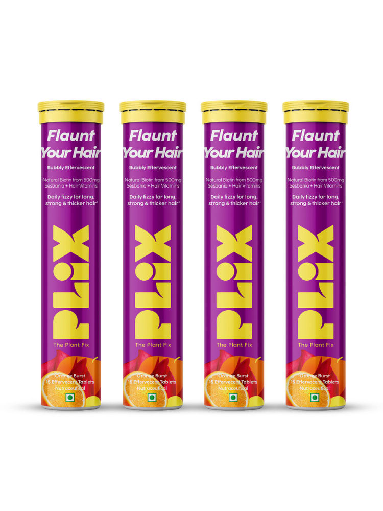 Plix Heavenly Hair With Natural Biotin Tablets - Orange Flavour - Pack of 4