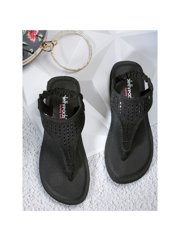 SOLETHREADS Yoga Black T Strap Embellish Women Sandal-picture-12