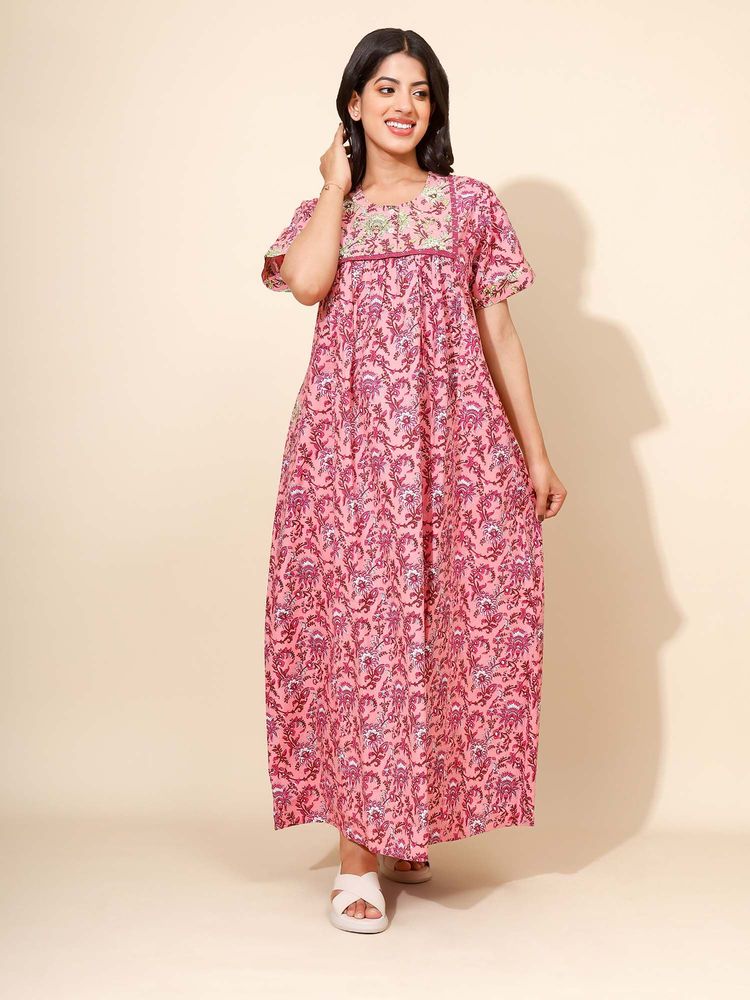 YELLOW BLOOM Pink Printed Comfortable Nighty-picture-21