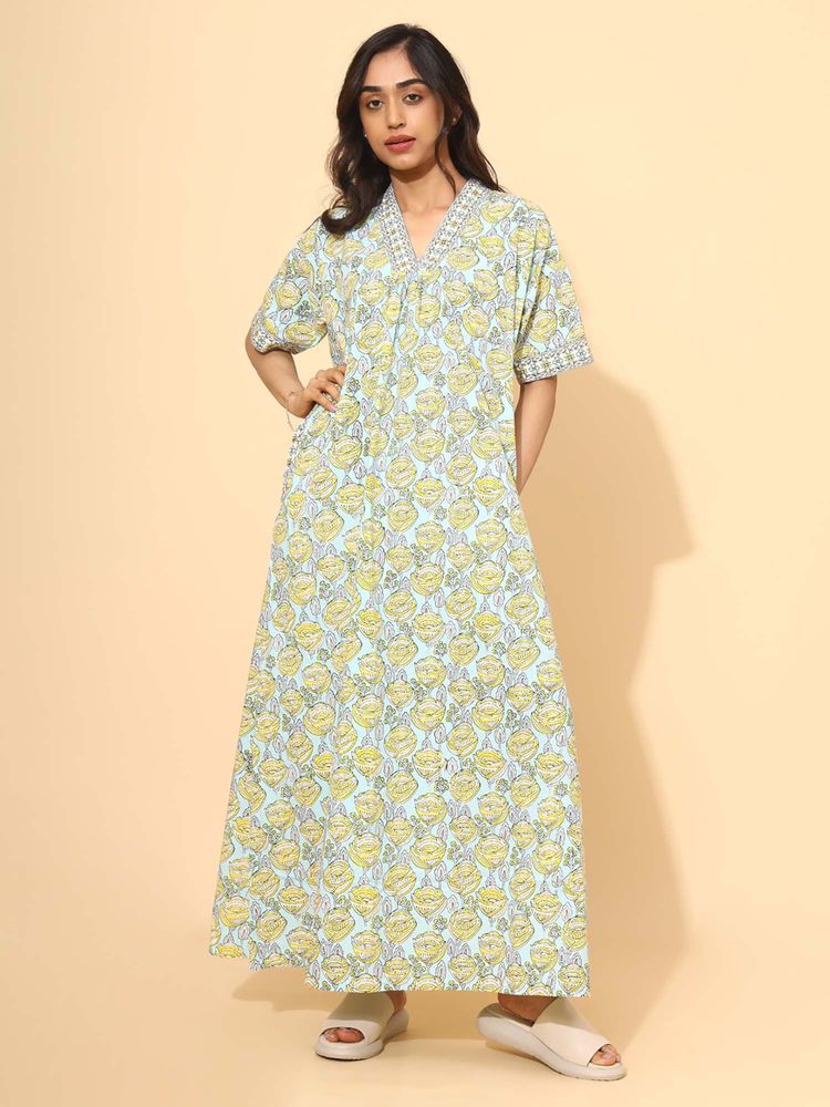 YELLOW BLOOM Blue Floral Comfortable Nighty-picture-10
