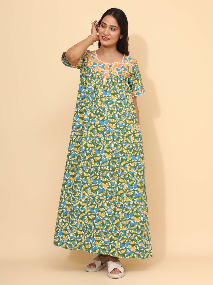 YELLOW BLOOM Green Floral Comfortable Nighty-picture-25