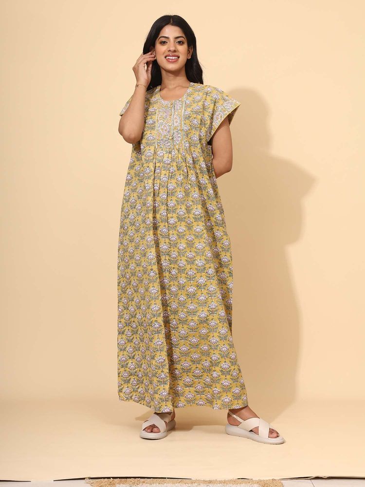 YELLOW BLOOM Yellow Floral Comfortable Nighty-picture-28