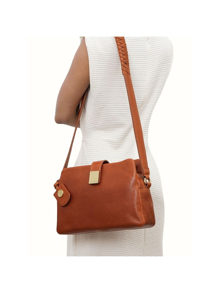 Hidesign Women Leather Textured Tan Sling Bag (M)-picture-24
