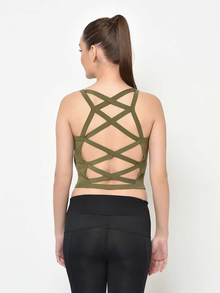 Da Intimo Medium Support Built-in Bra Top - Green-image-0