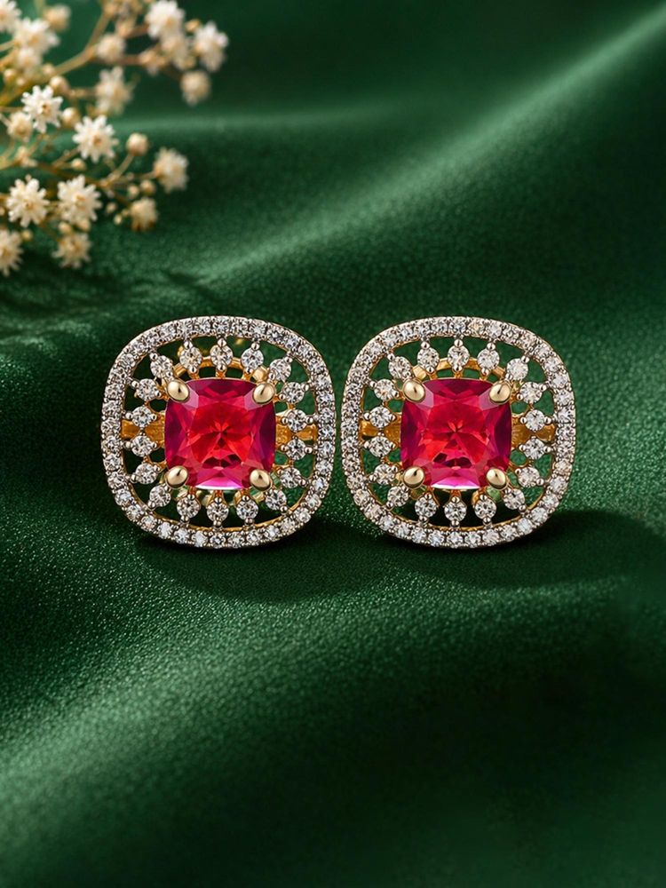 Voylla Gold Elegance Zivara Red CZ Stud Earrings-image-21