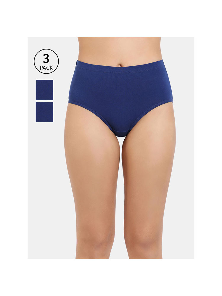 Zivame Anti-Microbial High Rise Full Coverage Hipster Panty - Blue (Pack of 3)-image-42