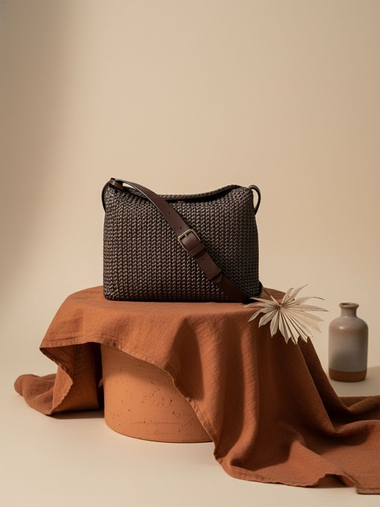 Accessorize London Women's Dark Brown Weave Sling Bag-picture-13