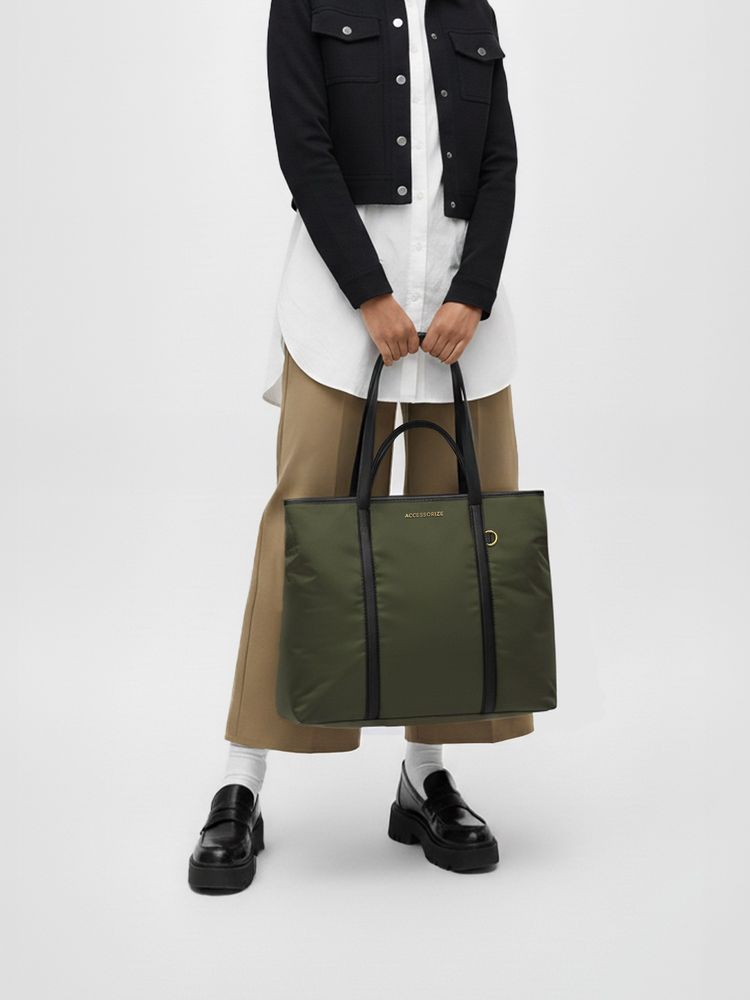 Accessorize London Women's Olive Green Kris Nylon Work Tote Bag-picture-11