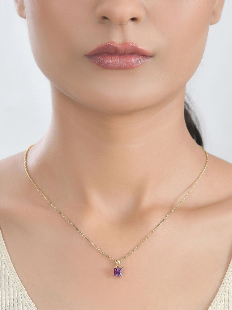 Ornate Jewels 925 Silver 18K Gold Plated Amethyst Solitaire Purple Necklace-picture-27